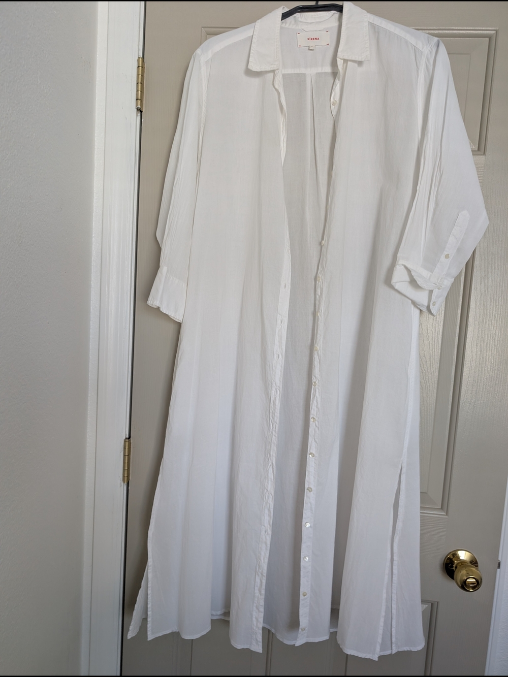 White Button-Front Midi Shirt Dress.      Xirena Women's Size Small - Picture 2 of 6